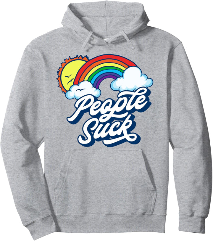 People Suck Funny Fluffy Clouds & Rainbow Introvert Graphic Pullover Hoodie