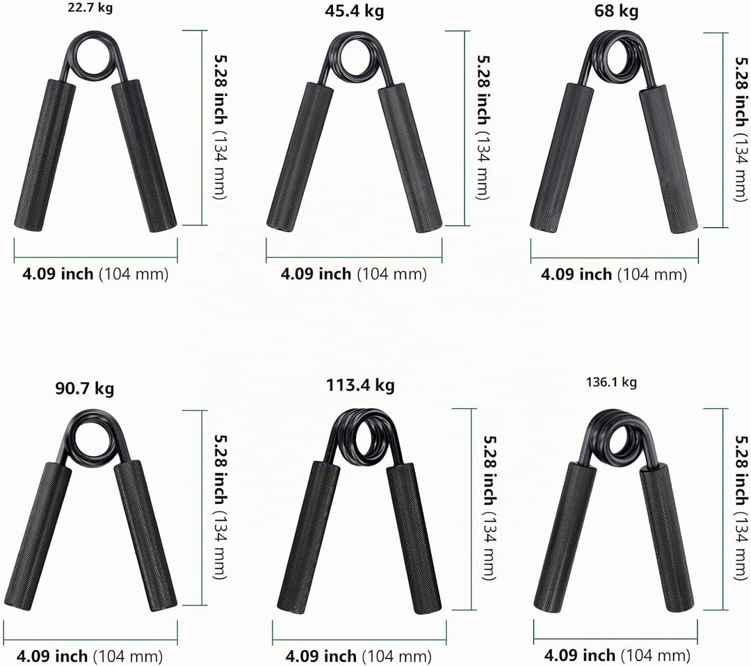 6 Stück 22-136KG Handtrainer, Schwarz Griffkraft Trainer Aluminium mit Federstahl, Unterarmtrainer f