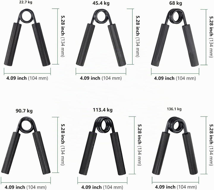 6 Stück 22-136KG Handtrainer, Schwarz Griffkraft Trainer Aluminium mit Federstahl, Unterarmtrainer f