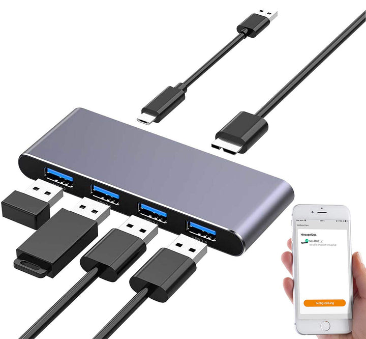 Xystec WiFi USB Hub: WLAN-USB-3.0-Hub mit 4 einzeln schaltbaren Ports, App, Sprachsteuerung (Funk US