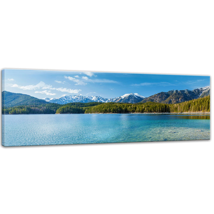 Bilderdepot24 Bild auf Leinwand | Eibsee und Zugspitze I in 90x30 cm als Panorama Wandbild | Wand-de