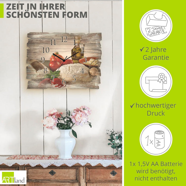 ARTLAND Wanddeko Wanduhr ohne Tickgeräusche aus Holz Quarz Uhr lautlos Rechteckig 40x30 cm Lebensmit