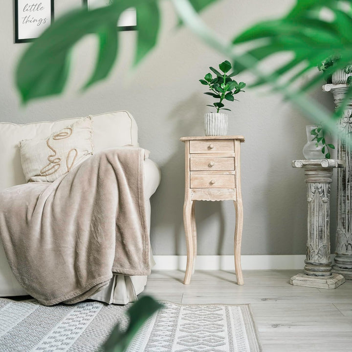 livasia Feine, hohe Teakholzkommode, Schminktisch, Nachttisch, Kommode, Nachtschrank, Badezimmerschr