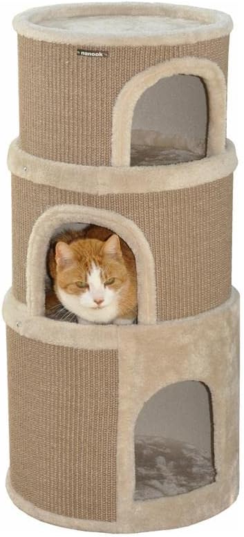 nanook Kratztonne, Höhe 89 cm, 3-teilig, Spieltonne für Katzen, 3 Ebenen, Kratzbaum, Kratzturm aus S