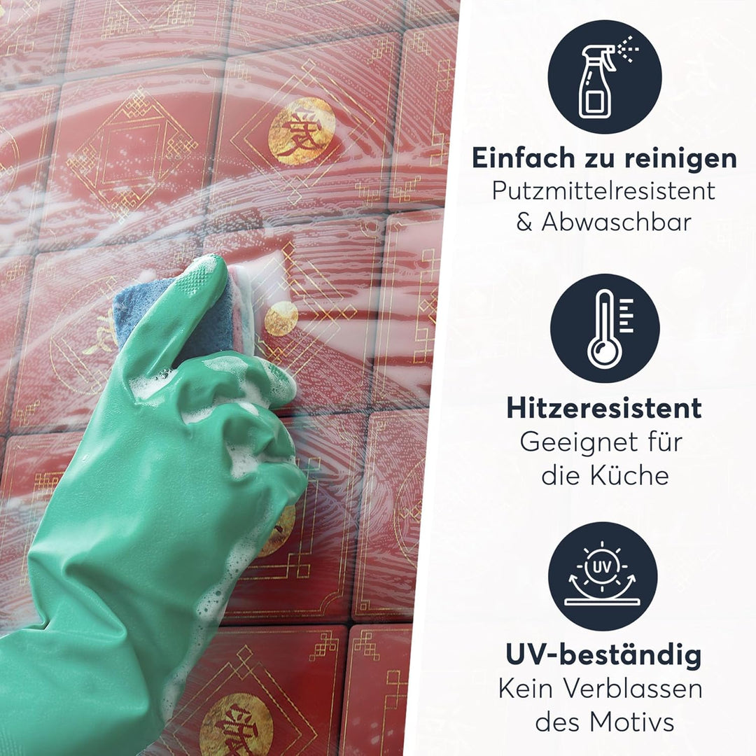 Stickerfliesen für Küche u. Bad I Deko Fliesen-Aufkleber für Fliesenspiegel I Selbstklebende Dekor K