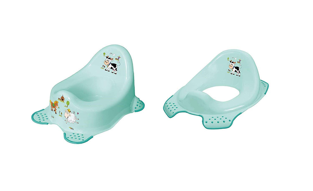 Funny Farm aquamarin Kinder-Toilettensitz + Töpfchen Toilettentrainer mit Anti-Rutsch-Funktion