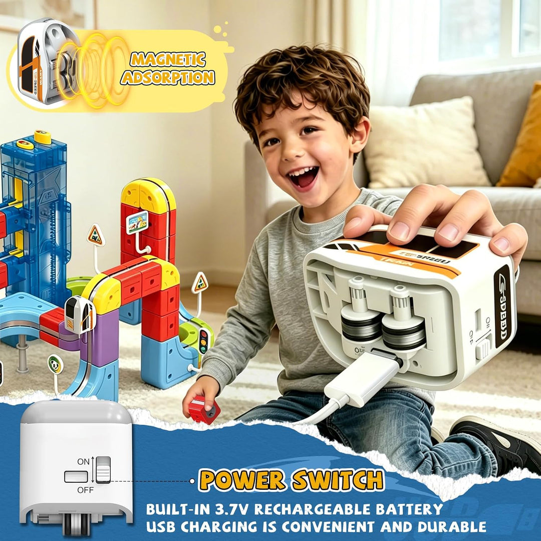 YESHIN Eisenbahn Elektrisch Cube Track Mit Aufzug, Clickrail Electric Train Set, DIY Zugstrecken-Set