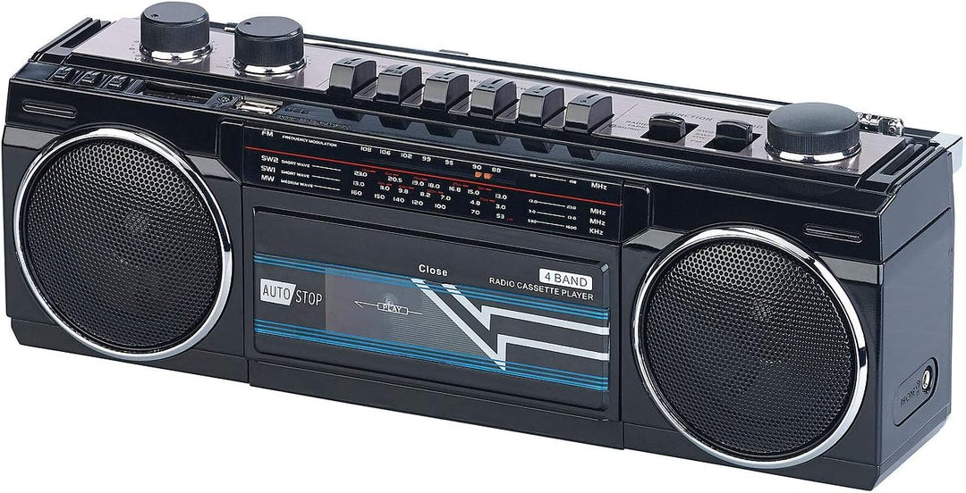 auvisio Kassettenrecorder: Retro-Boombox mit Kassetten-Player, Radio, USB, SD & Bluetooth, 8 Watt (R