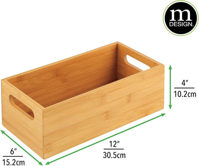 mDesign Aufbewahrungsbox für die Küche – praktische Holzbox mit integrierten Griffen – offene Ablage