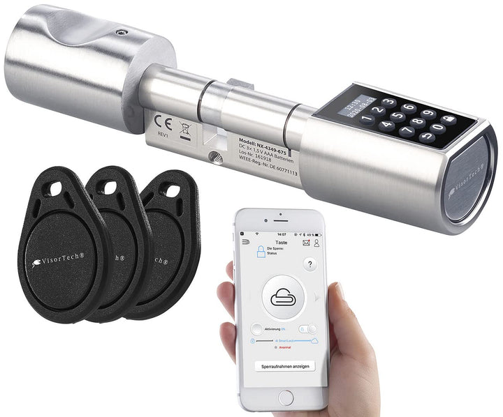 VisorTech Türschloss elektrisch: Elektronischer Tür-Schliesszylinder, Transponder, Code, Bluetooth &