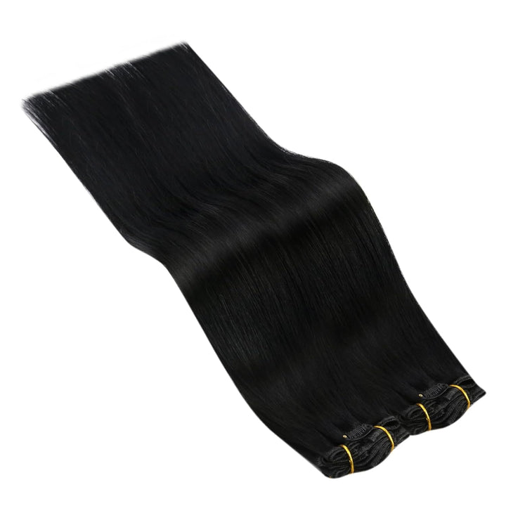 Ugeat Clip in Extensions Schwarz Echthaar Doppelt Tressen 105Gramm 55cm Extensions Echthaar mit Clip