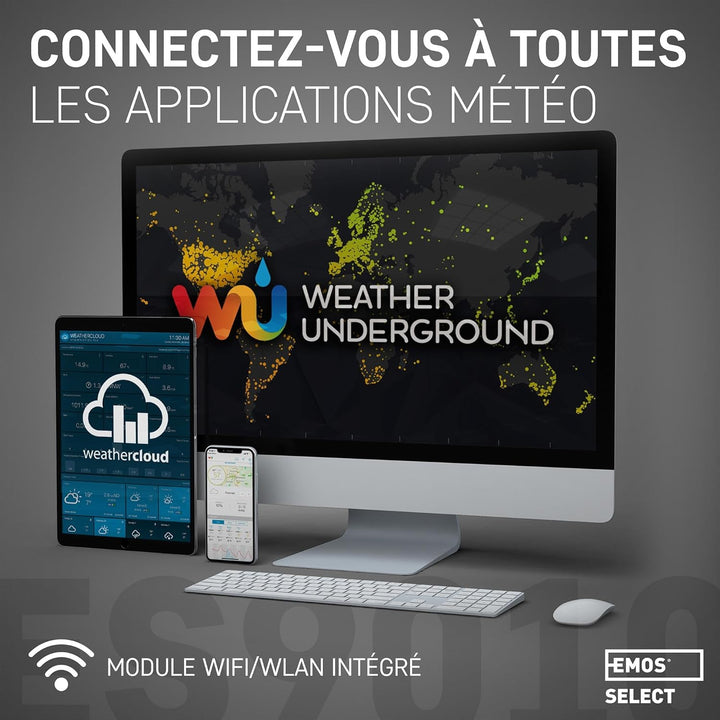 EMOS Wetterstation WLAN mit Windmesser und Regenmesser - zur Wettervorhersage, für drinnen & drausse