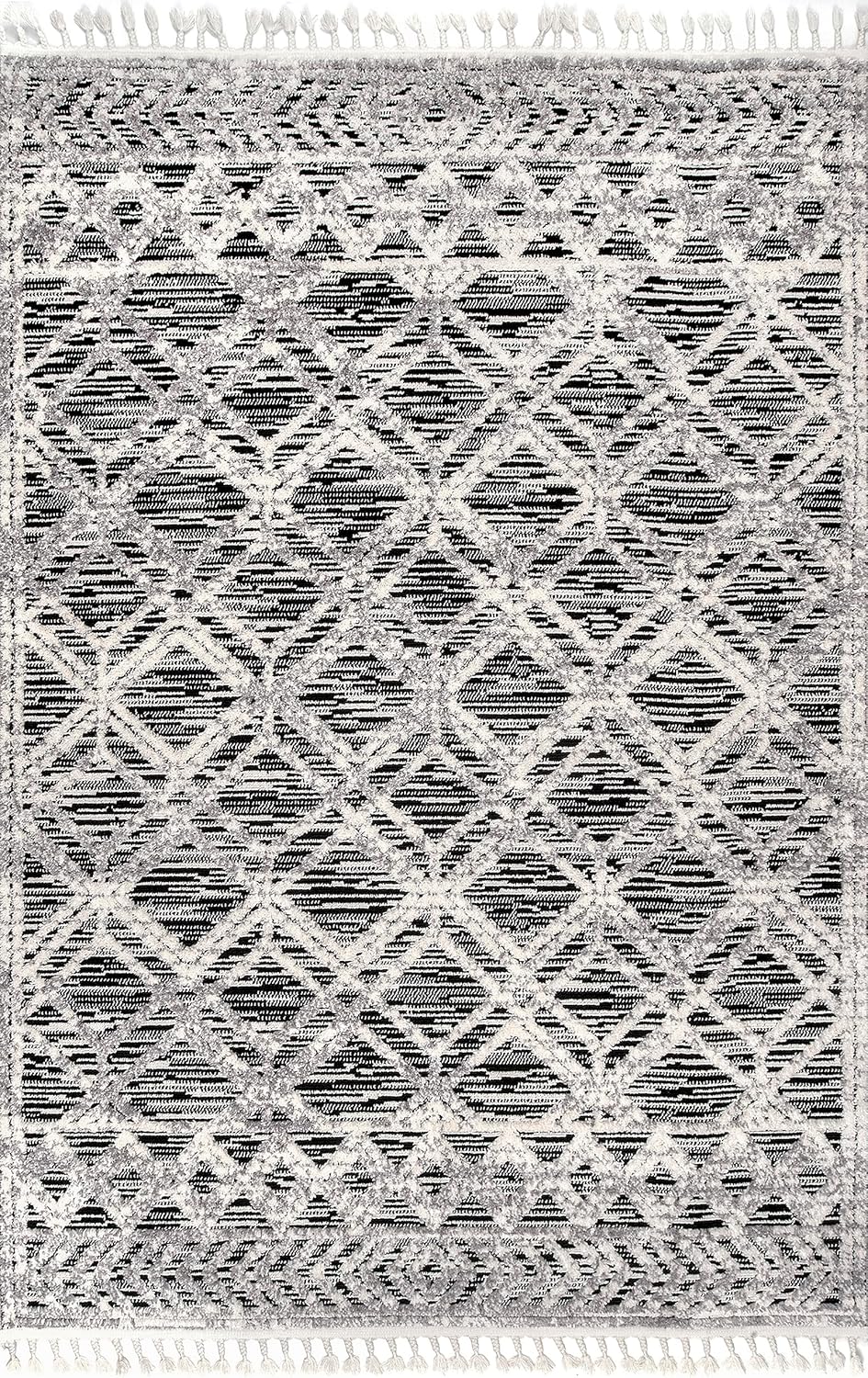 nuLOOM Ansley Teppich mit marokkanischen Gitterquasten, 7,6 x 12,7 cm, Grau 3' x 5' Ansley Grey, 3'
