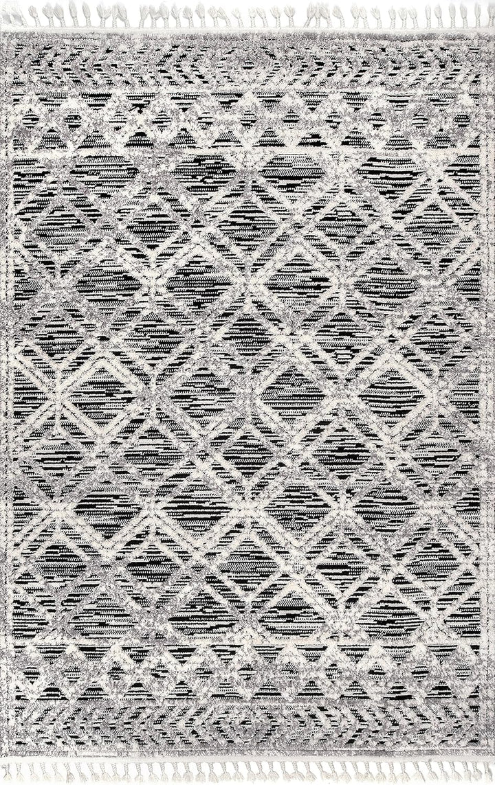 nuLOOM Ansley Teppich mit marokkanischen Gitterquasten, 7,6 x 12,7 cm, Grau 3' x 5' Ansley Grey, 3'