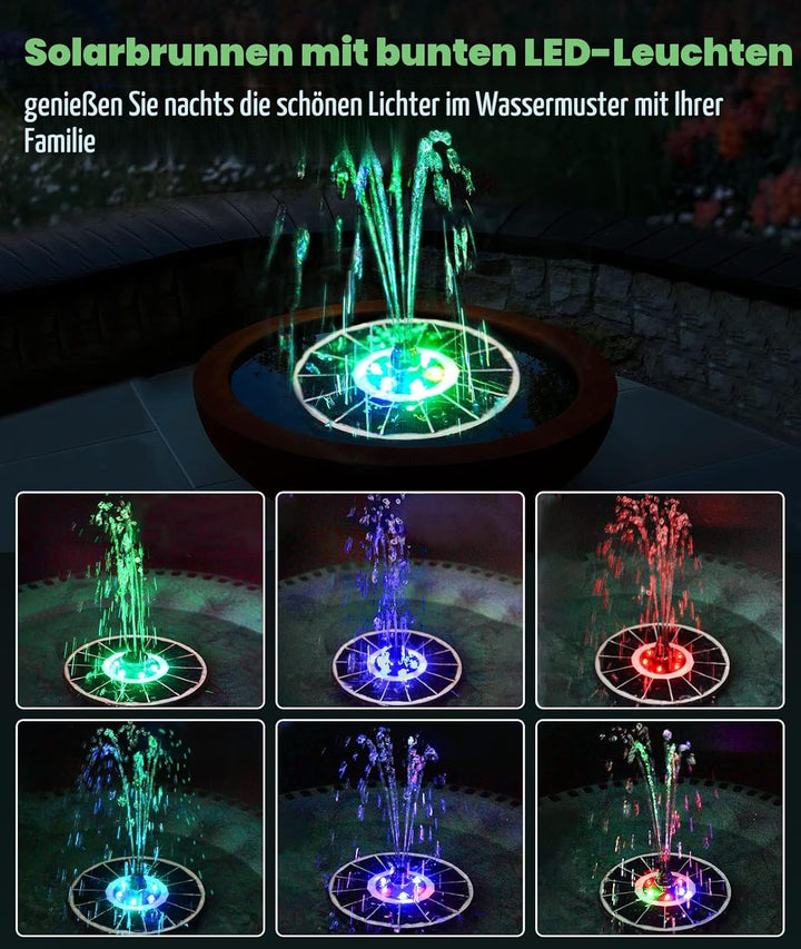 SZMP Solar Springbrunnen für aussen 100% Glas 2023 Upgraded,3.5W Solar Teichpumpe mit 8 Effekte Sola