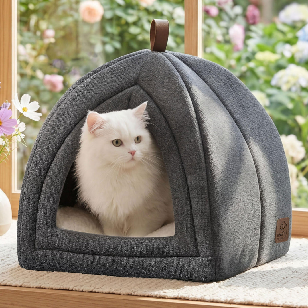 BEDSURE Katzenbett grosse Katzen Katzenhöhle- 40x40x40 cm Katzenhaus Indoor mit abnehmbarem Sherpa K