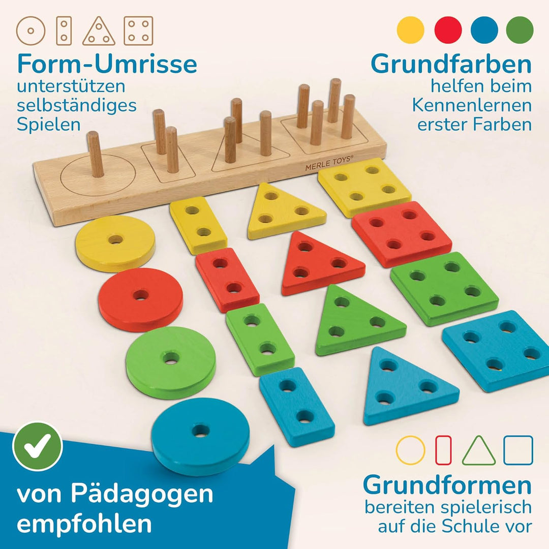 Steckspiel ab 1 Jahr, 4in1 Formen Sortierspiel ab 2 Jahre mit 16 Formen, Montessori Steckspiel Holz,