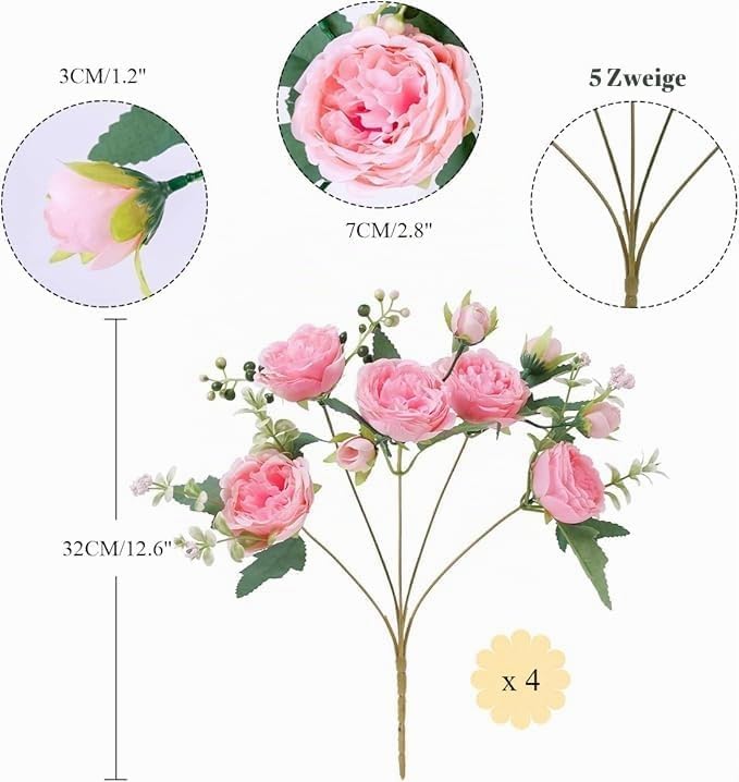 Silvotek Kunstblumen im Topf – Künstliche Blumen Tischdeko Wohnzimmer Pfingstrosen Künstlich, Deko B