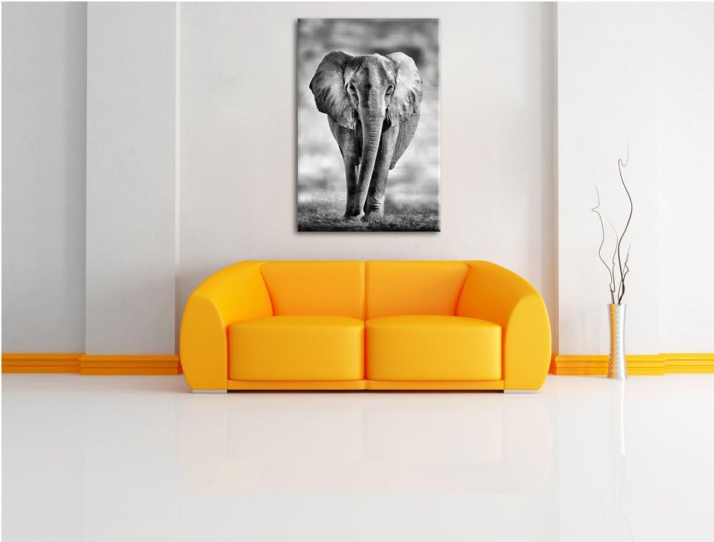 Pixxprint Elefant in Savanne als Leinwandbild/Grösse: 100x70 cm/Wandbild/Kunstdruck/fertig bespannt,