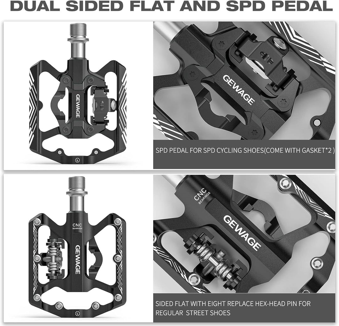 GEWAGE Klickpedale, 2 in 1 Doppelfunktions Flach und Klickpedale mit Reflektor Für SPD, 9/16 Zoll Cr
