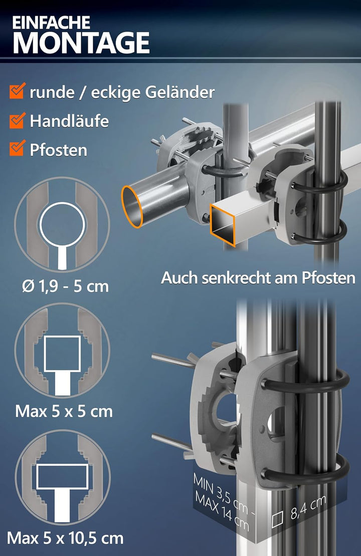 4smile Sonnenschirm Balkon SunnyJoy Ø 180 cm, 3-IN-1 Set - UPF 50+ Balkon Schirm + Sonnenschirmhalte