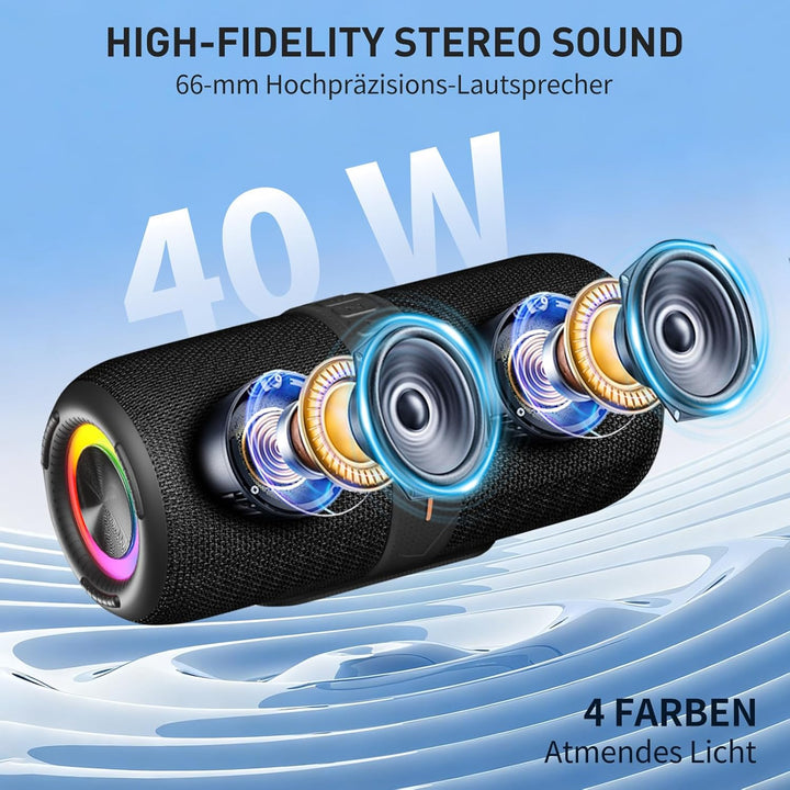 HUO JI IPX5 wasserdicht, staubdicht, RGB Beleuchtung, AUX/TF,Kabellos Box mit 40W TWS Stereo,30 Stun