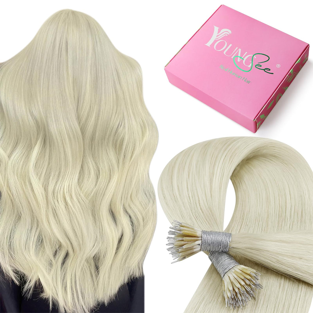 YoungSee Nanoring Extensions Echthaar Blond 50cm Nanoring Extensions Blond Nano Ring Hair Extensions
