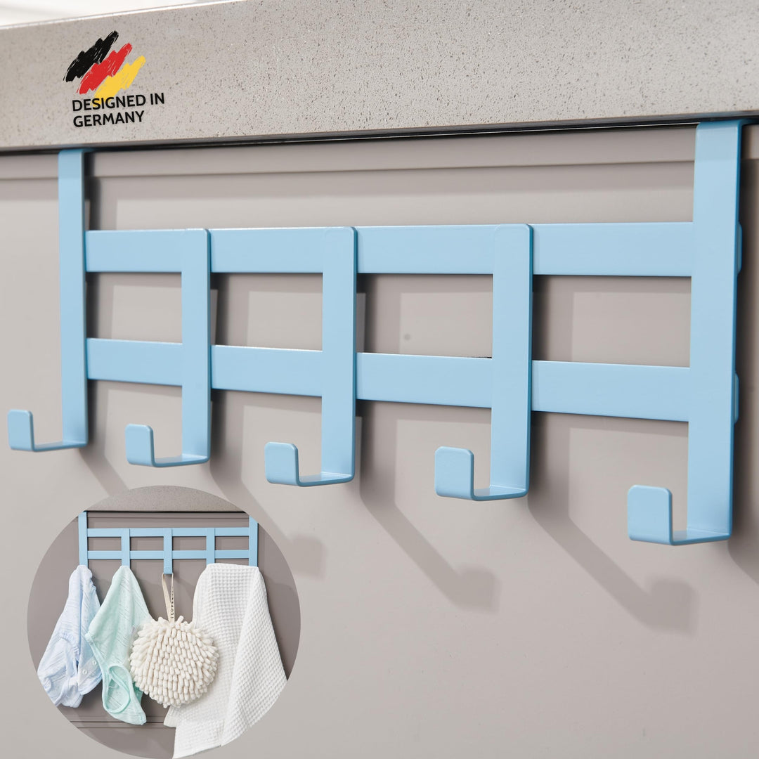 DEKAZIA® Türgarderobe Blau zum Einhängen – Bunte Kleiderhaken, Hakenleiste &amp; Garderobenhaken – Prakt