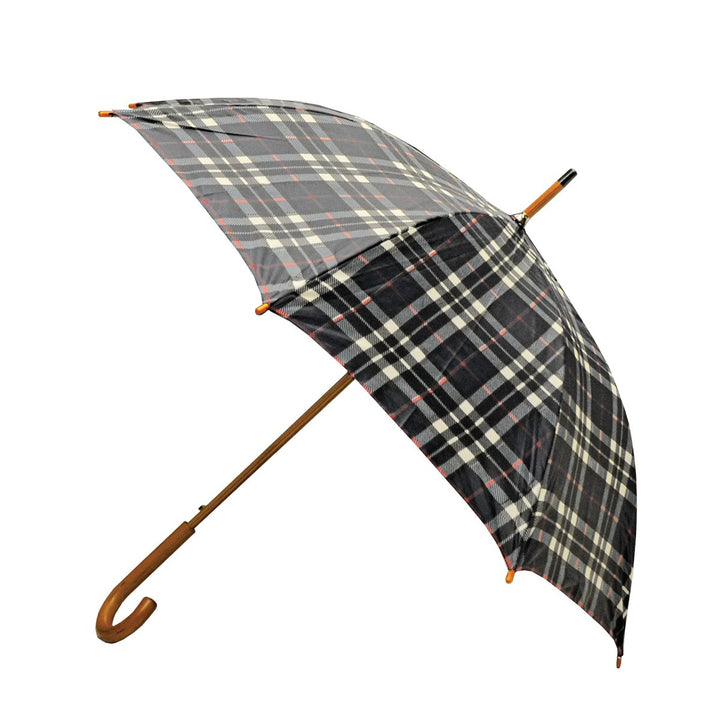 Rainbrella Klassischer automatisch öffnender Regenschirm mit Echtholzhakengriff Black Plaid, Black P