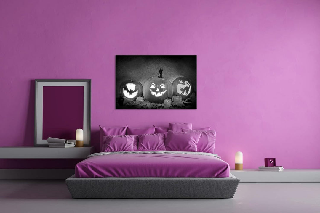Halloween steht vor der Tür Format:90x60 cm Effekt: Schwarz/Weiss als Leinwandbild, Motiv fertig ger