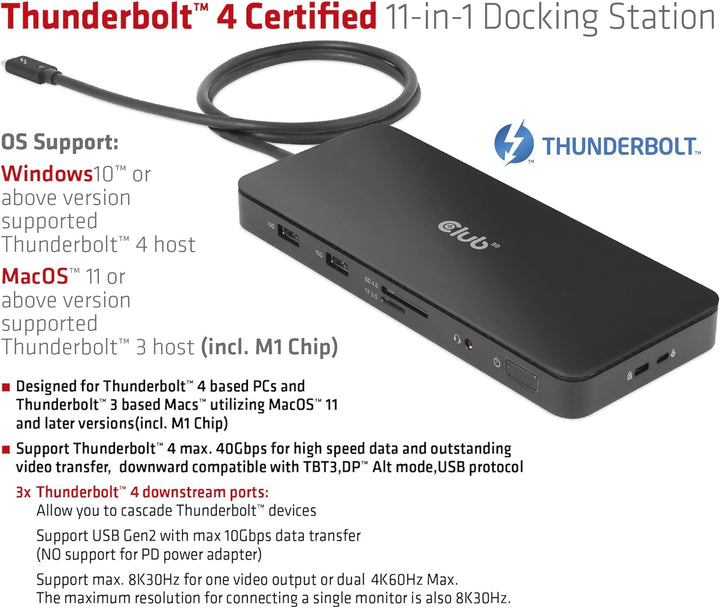 Club 3D CSV-1581 Thunderbolt™ 4 Zertifizierte 11-in-1-Docking-Station, CSV-1581