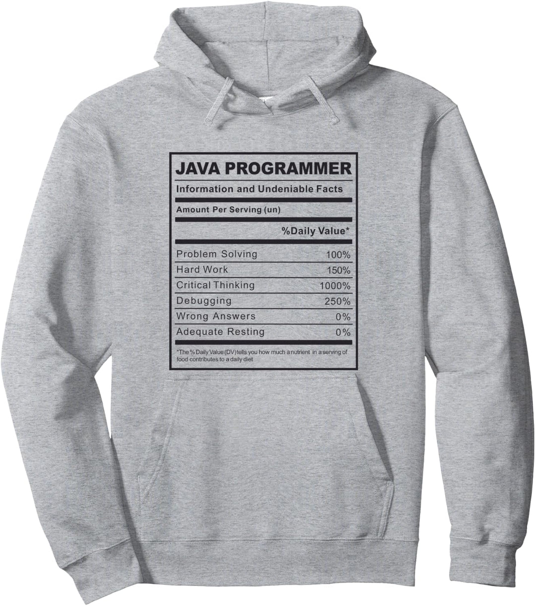 Java Programmer Nutrition Facts Programming Coding Pullover Hoodie