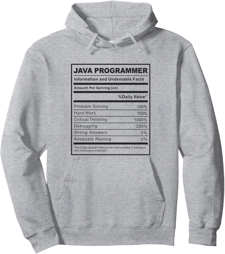 Java Programmer Nutrition Facts Programming Coding Pullover Hoodie
