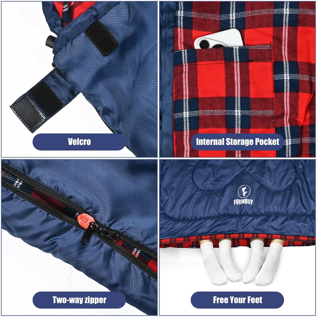 Flanell Doppelschlafsack,Schlafsack 2 Personen 230x160cm | 100% Baumwolle Futter,wasserabweisend,4 J