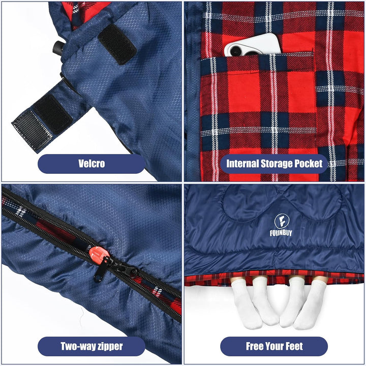 Flanell Doppelschlafsack,Schlafsack 2 Personen 230x160cm | 100% Baumwolle Futter,wasserabweisend,4 J