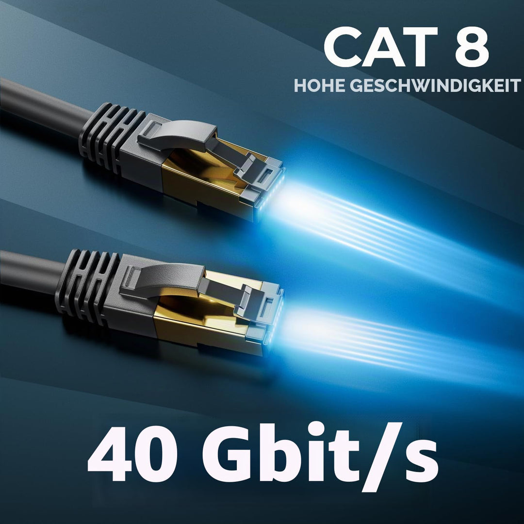 deleyCON 15m CAT 8 Netzwerkkabel (40 Gbit/s, Kupfer, S/FTP) Gigabit Ethernet LAN Cable Kabel Patchka