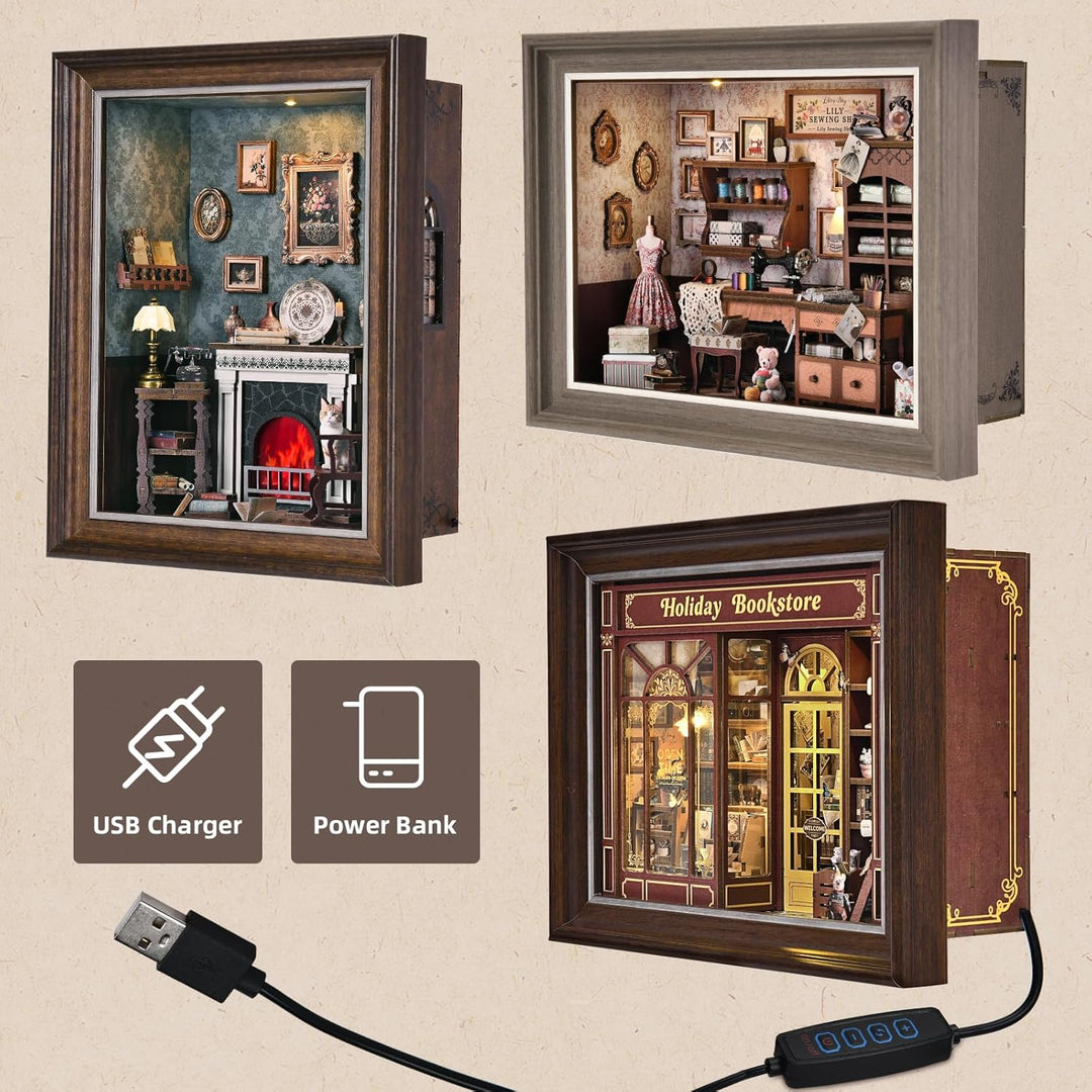 Book Nook Kit, DIY Miniatur Haus Puppenhaus Bausatz Bücherregal Deko für Jugendliche und Erwachsene（