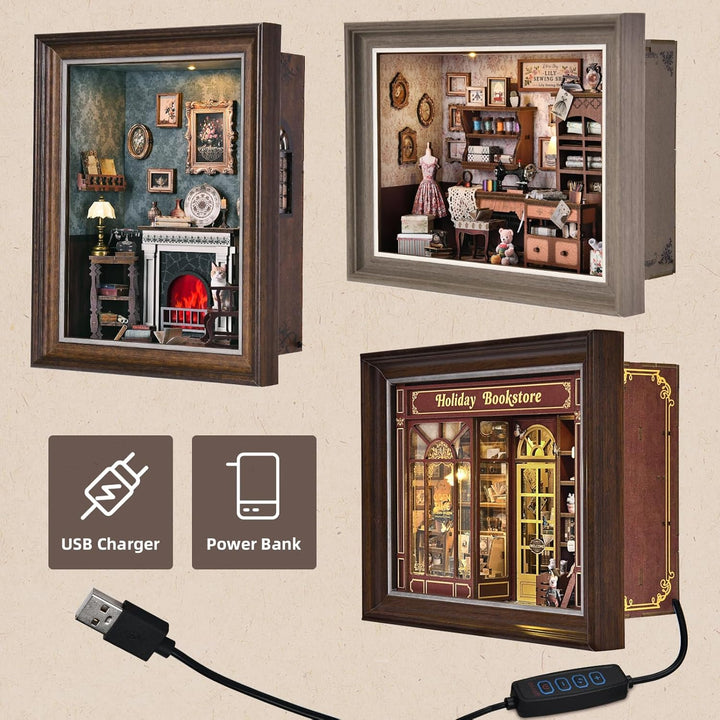 Book Nook Kit, DIY Miniatur Haus Puppenhaus Bausatz Bücherregal Deko für Jugendliche und Erwachsene（