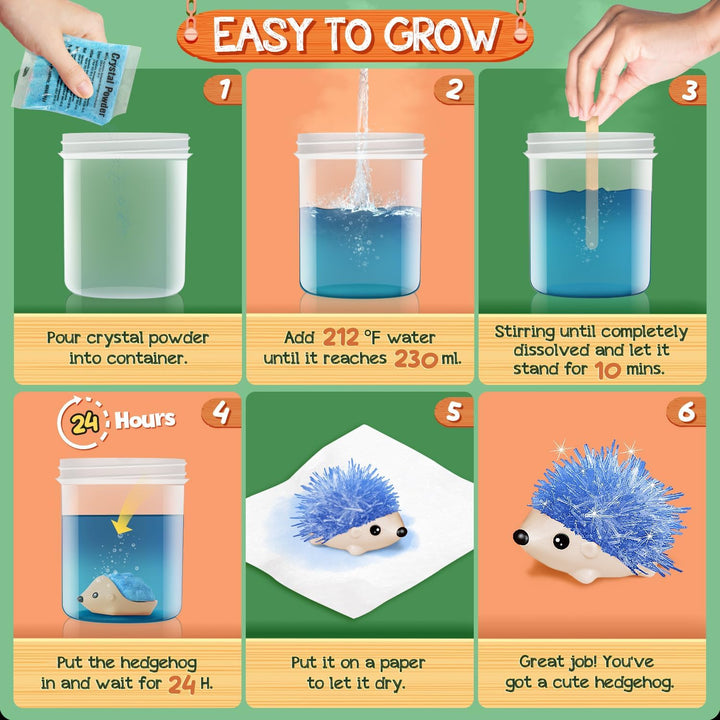 Igel Kristall Zücht Set, 2er Pack Kristall Hedgehog Growing Kit, Experimentierkasten für Kinder ab 8
