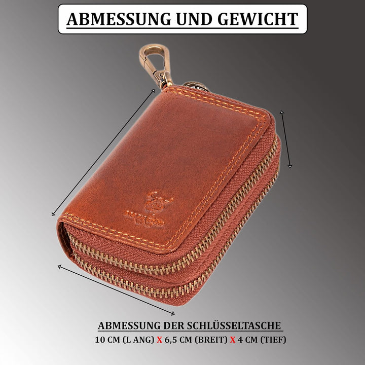 MATADOR Echt Leder Schlüsselanhänger Schlüsseltasche Auto-Schlüssel-Anhänger Braun Karabienerhacken