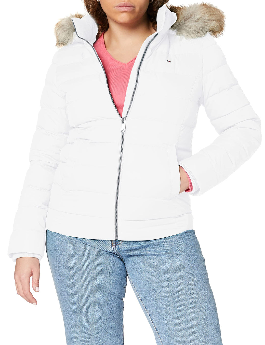 Tommy Jeans Damen Daunenjacke Basic Winter Weiss L, Weiß L