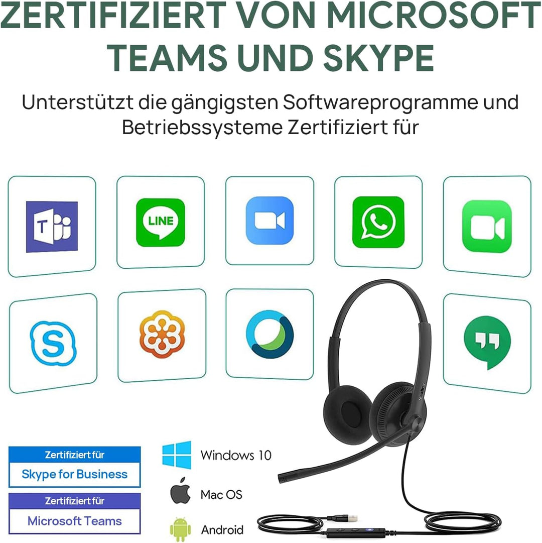 Yealink UH34 USB Stereo Headset mit Noise-Cancelling Mikrofon Kabelgebundenes PC Headset über USB-A
