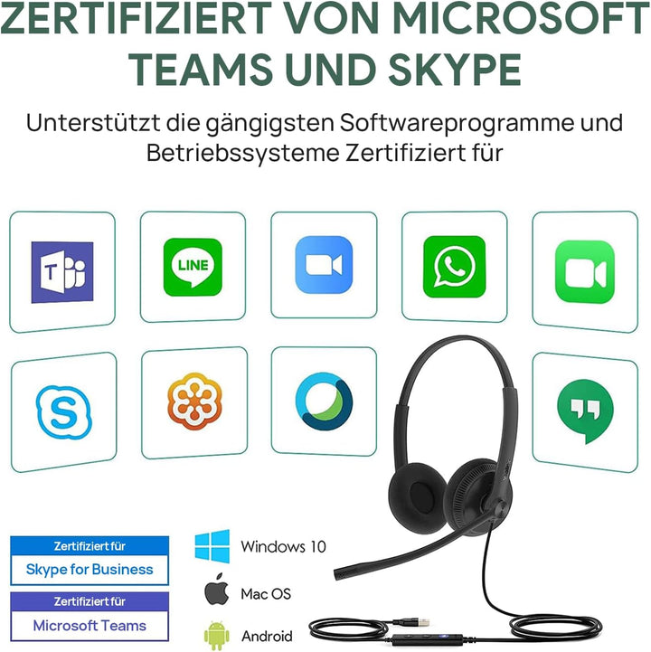 Yealink UH34 USB Stereo Headset mit Noise-Cancelling Mikrofon Kabelgebundenes PC Headset über USB-A