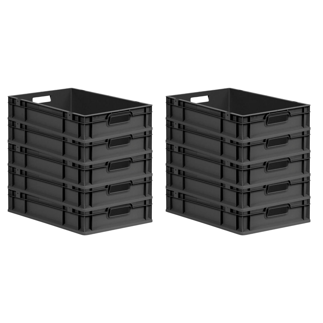 PROREGAL SparSet 10x Eurobox NextGen Grip | HxBxT 12x40x60cm | 23 Liter | Griffe offen | Schwarz | E
