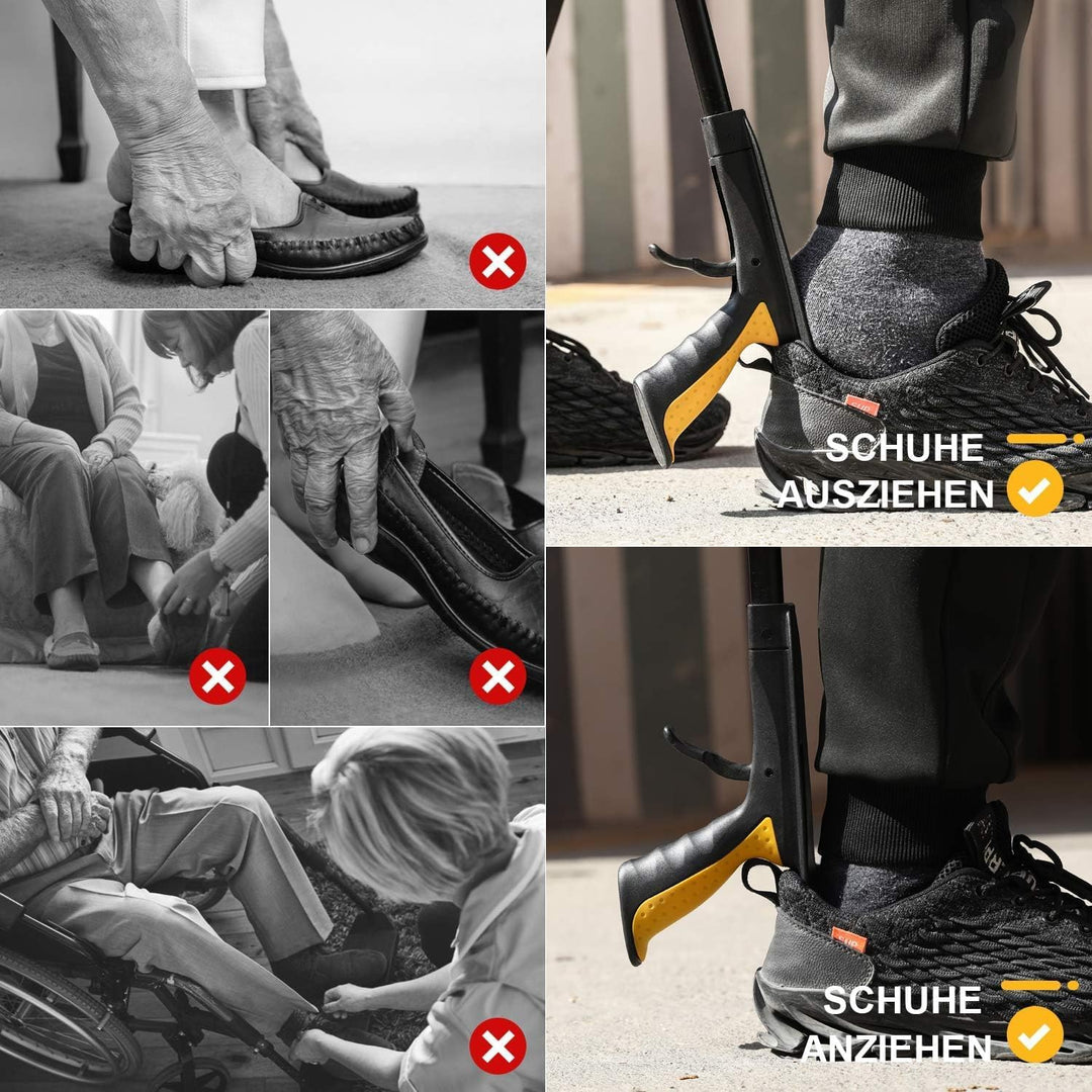 Jellas 2 Stück Faltbare Greifer mit Schuhlöffel, 0°- 180° abgewinkelter Arm, 80cm Langer Greif-Werkz