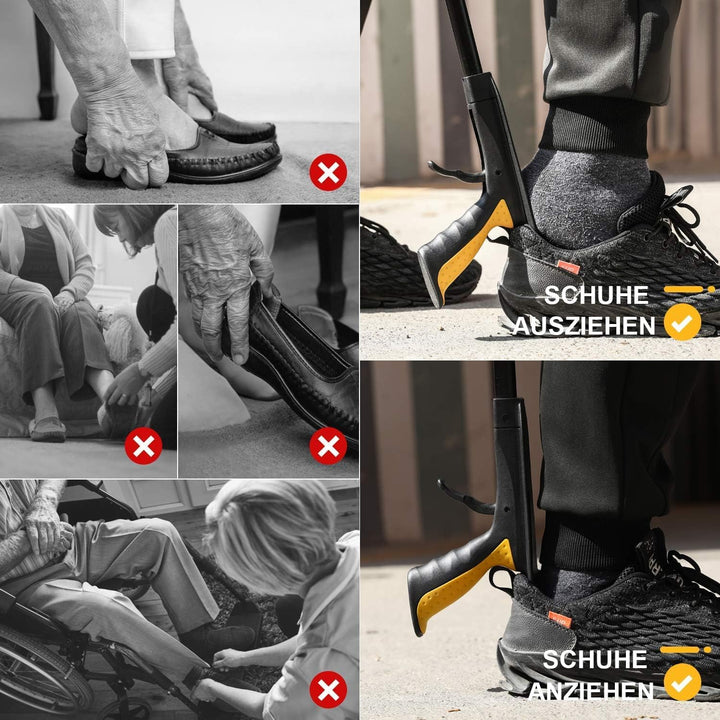 Jellas 2 Stück Faltbare Greifer mit Schuhlöffel, 0°- 180° abgewinkelter Arm, 80cm Langer Greif-Werkz