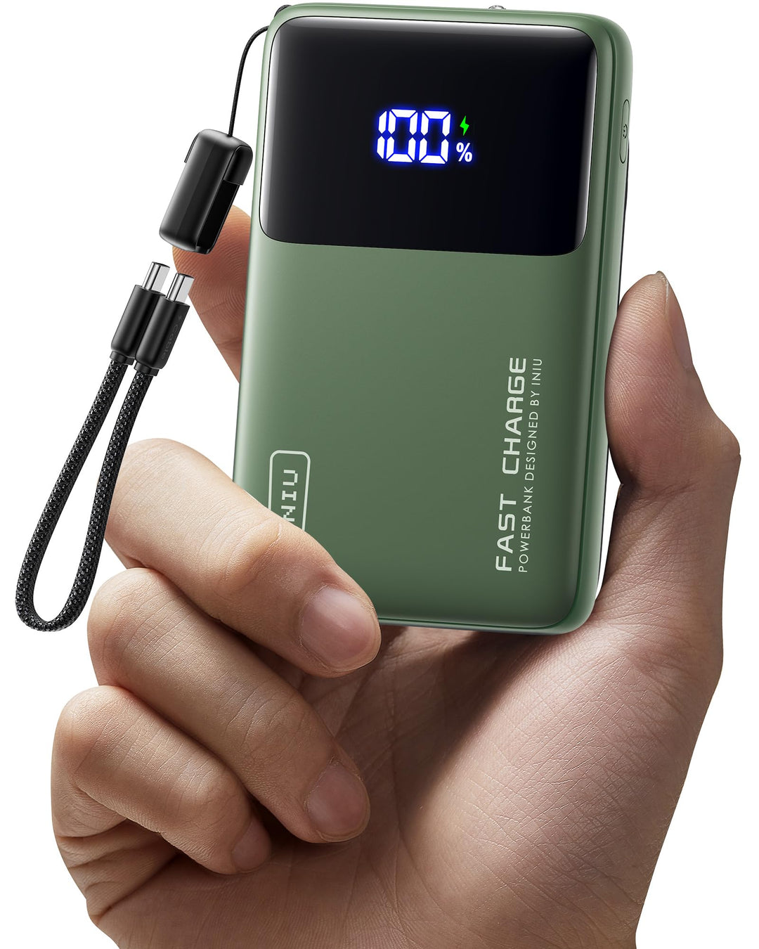 INIU Mini Power Bank, 10000mAh 45W Schnellladefunktion Powerbank mit USB C Kabel, Klein Externe Hand