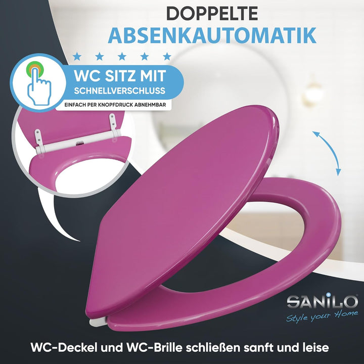 Sanilo WC Sitz mit Absenkautomatik & Schnellverschluss, Toilettendeckel per Knopfdruck abnehmbar, ei