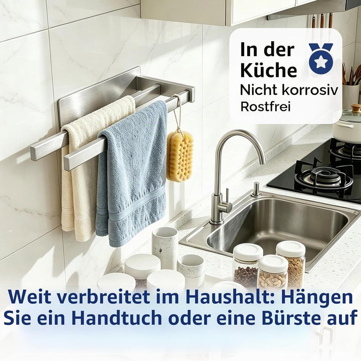Feligio Handtuchhalter zum Kleben 36cm für Küche Bad Dusche, Handtuchstange Silber Doppelstange, Sil