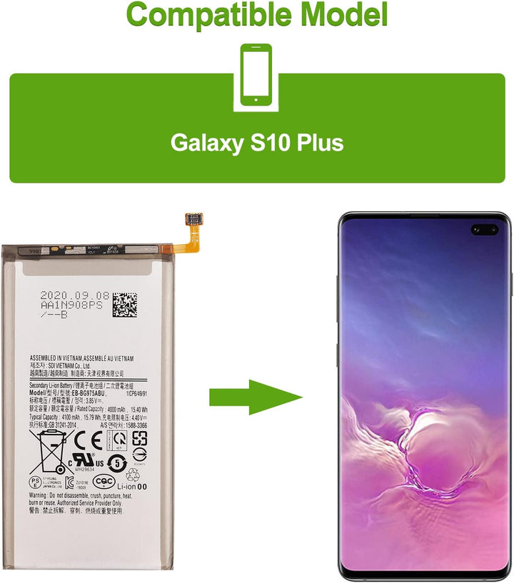 SwarKing Ersatz Akku Kompatibel mit Samsung Galaxy S10+ EB-BG975ABU with Toolkit